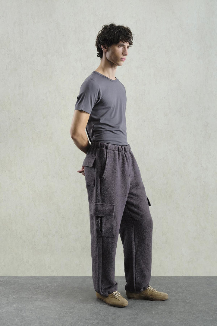 Giesto Pantalon cargo anthracite à motif jacquard - Anthracite