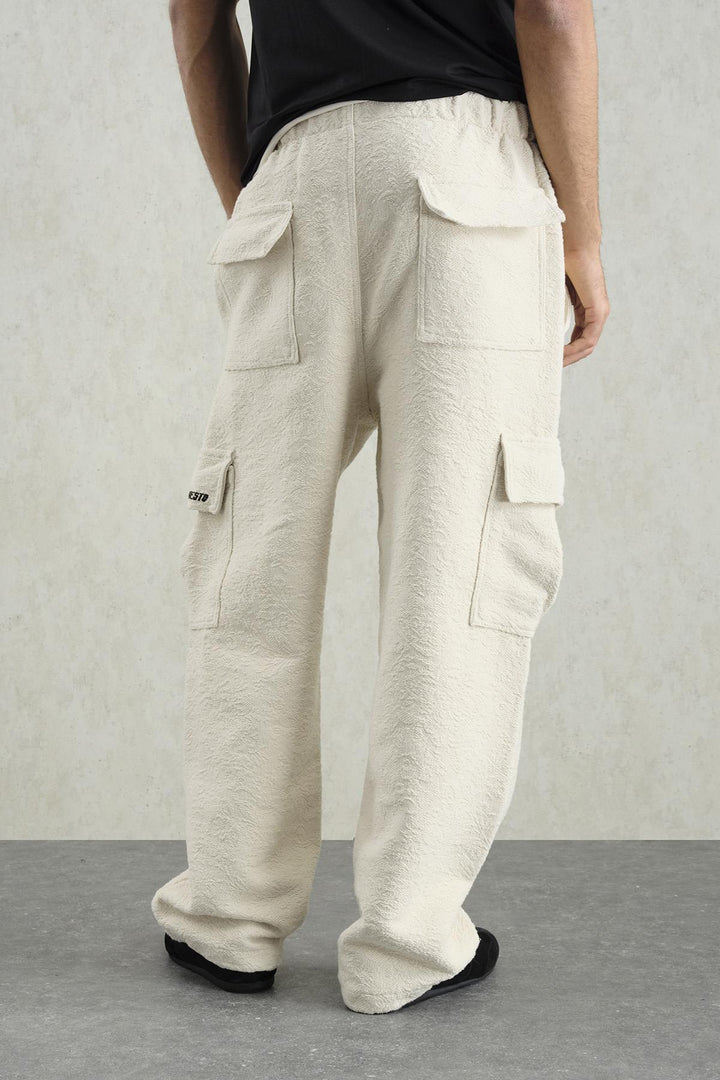 Giesto Pantalon cargo beige à motif jacquard - Beige