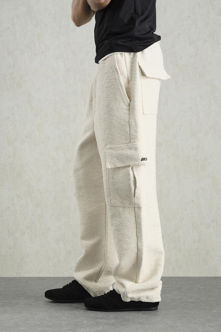 Giesto Pantalon cargo beige à motif jacquard - Beige