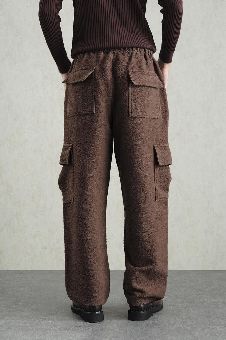 Giesto Pantalon cargo marron à motif jacquard - Marron