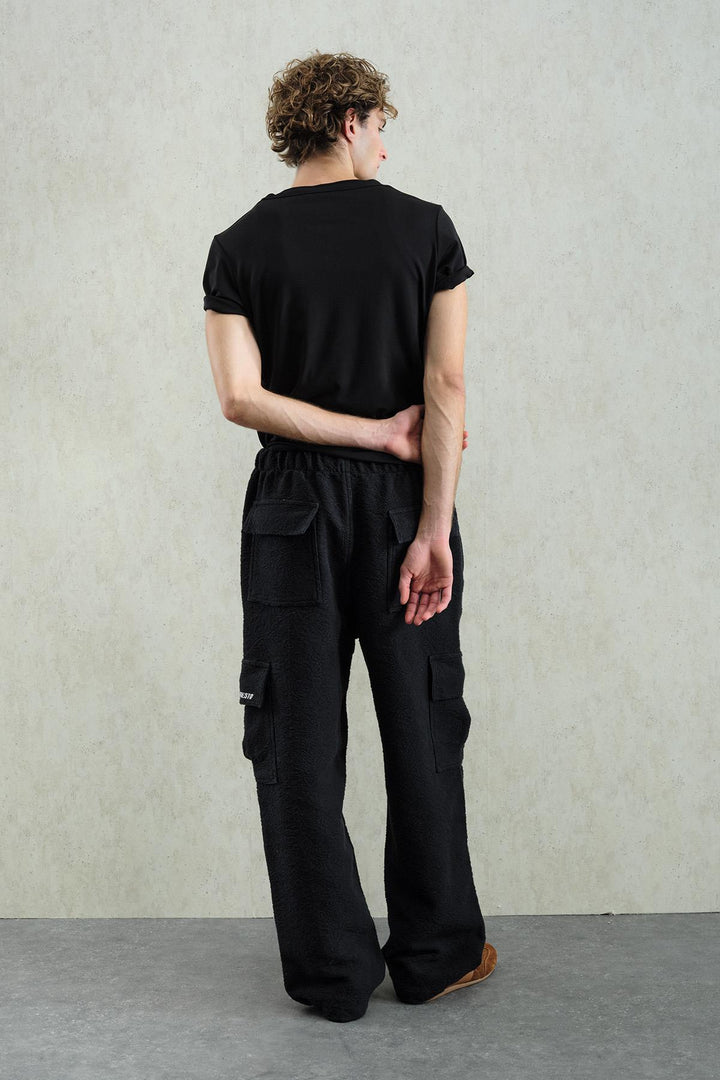Giesto Pantalon cargo noir à motif jacquard - Noir