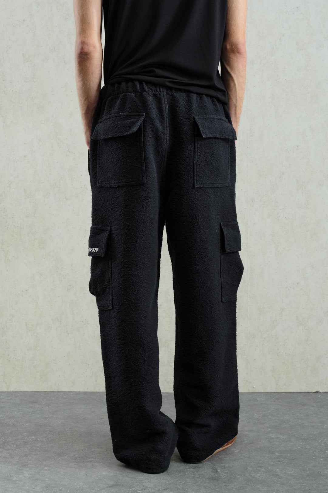 Giesto Pantalon cargo noir à motif jacquard - Noir