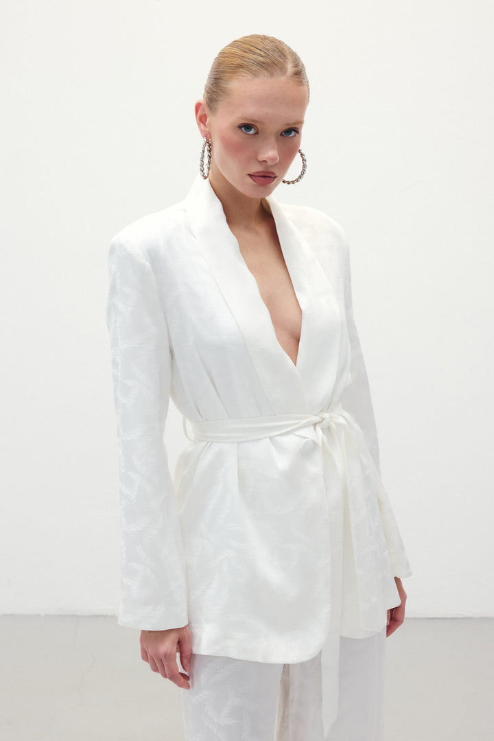 Sateen Veste en satin jacquard - Écru