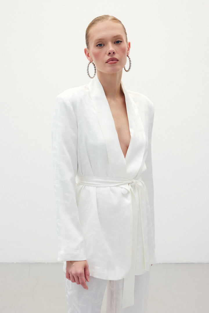 Sateen Veste en satin jacquard - Écru