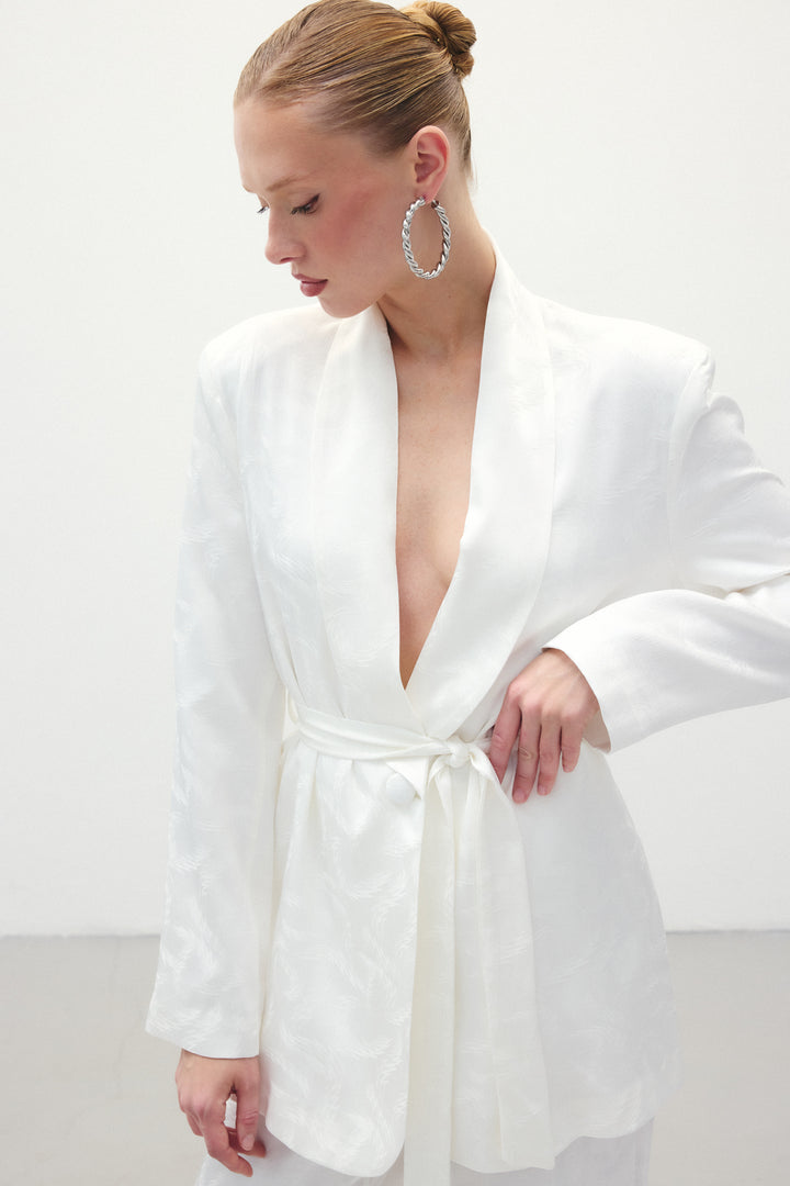 Sateen Veste en satin jacquard - Écru