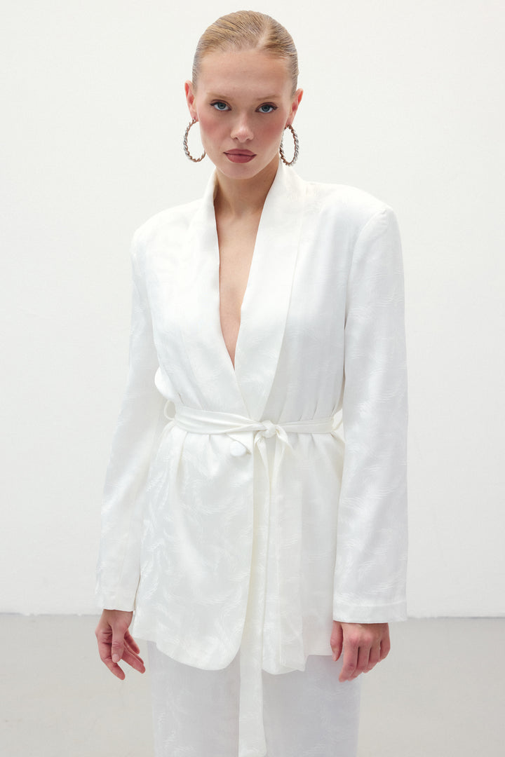 Sateen Veste en satin jacquard - Écru