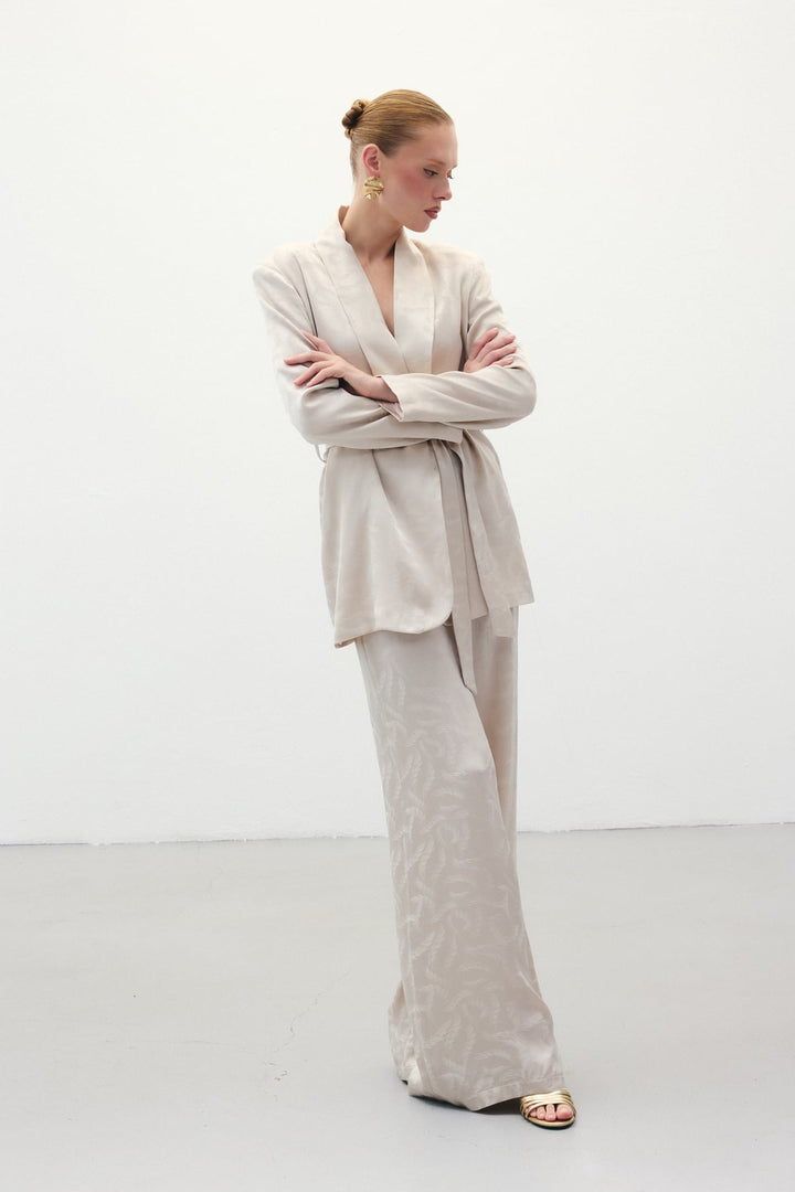Sateen Pantalon en satin jacquard - Beige