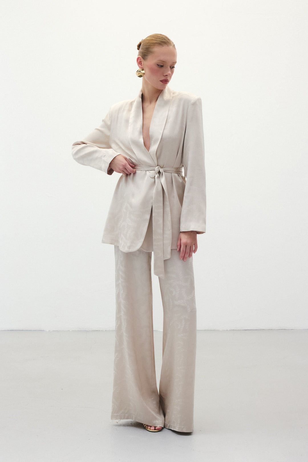 Sateen Pantalon en satin jacquard - Beige