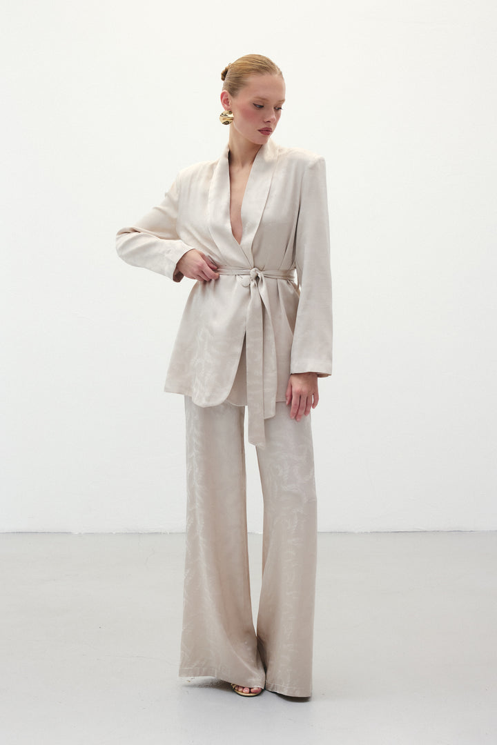 Sateen Pantalon en satin jacquard - Beige