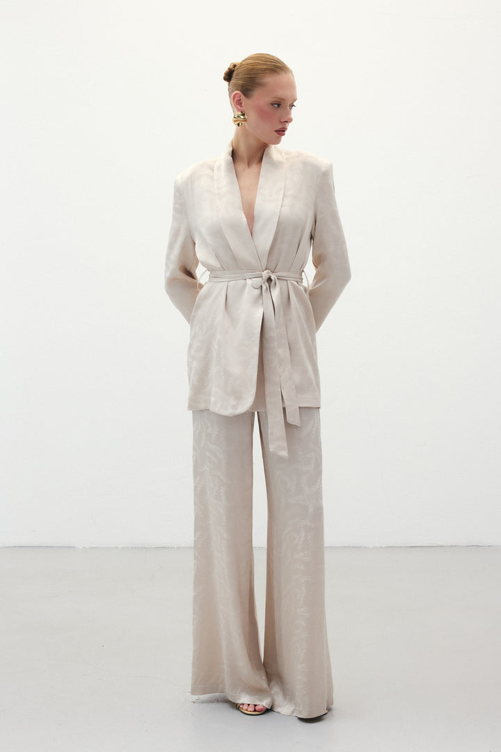Sateen Pantalon en satin jacquard - Beige