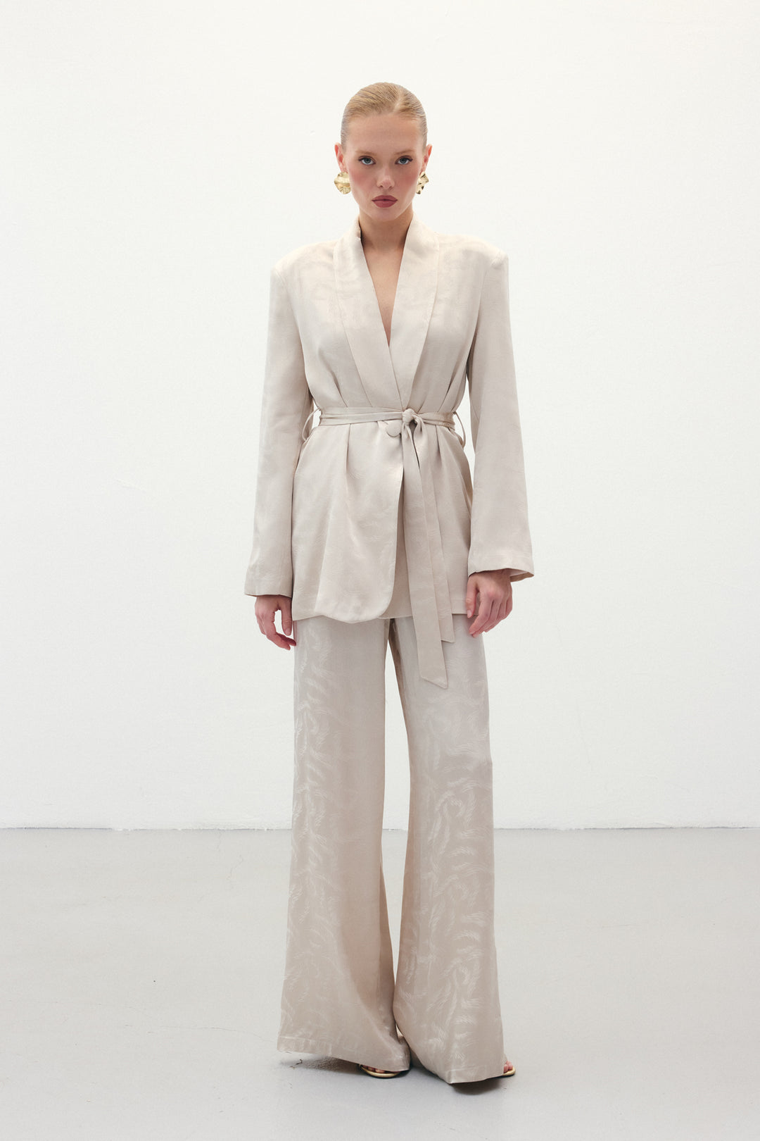 Sateen Pantalon en satin jacquard - Beige