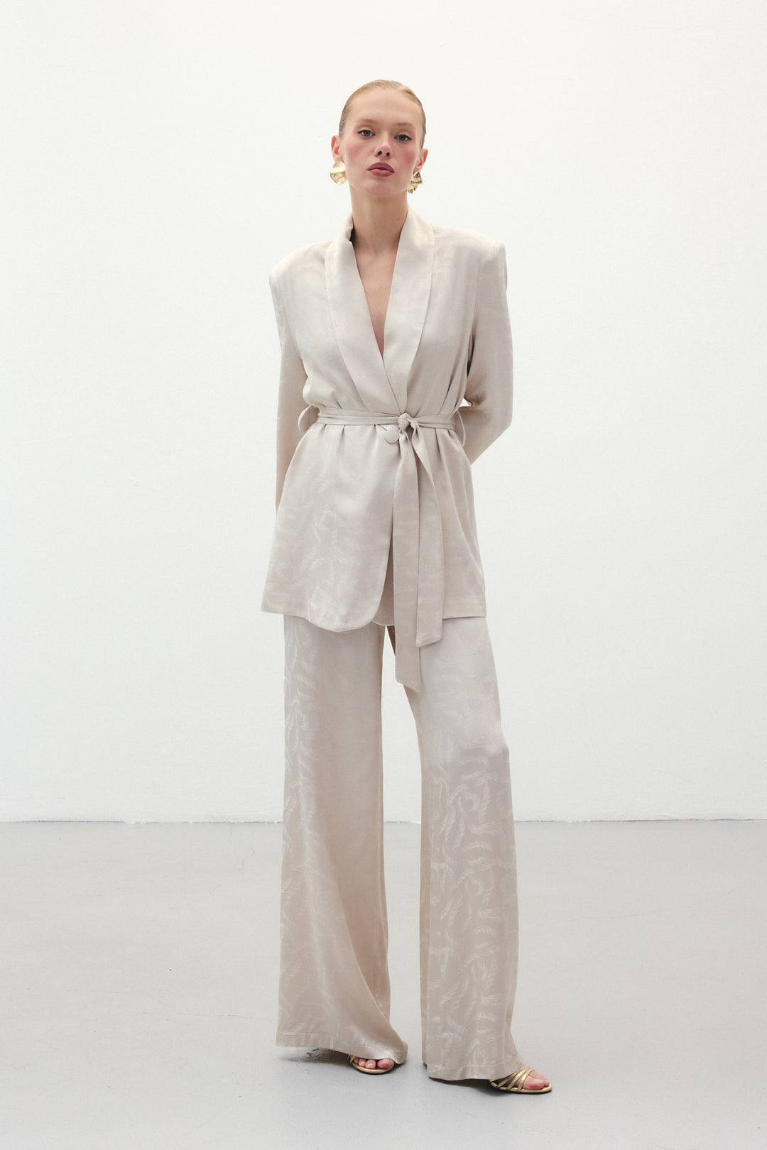 Sateen Pantalon en satin jacquard - Beige