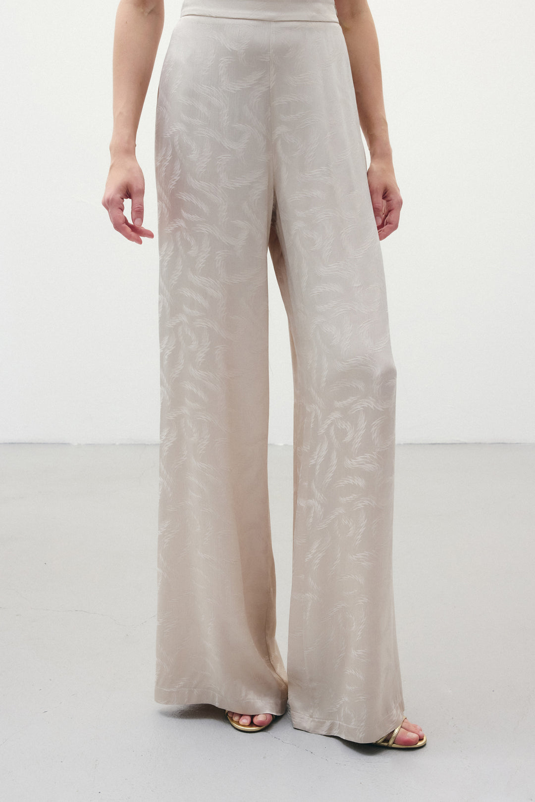 Sateen Pantalon en satin jacquard - Beige