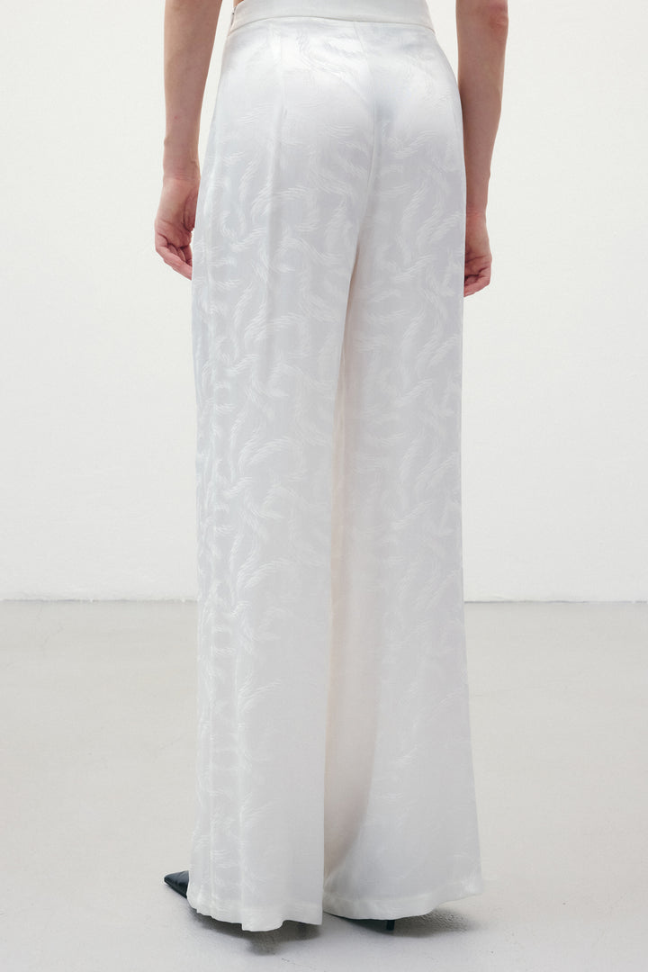 Sateen Pantalon en satin jacquard - Écru