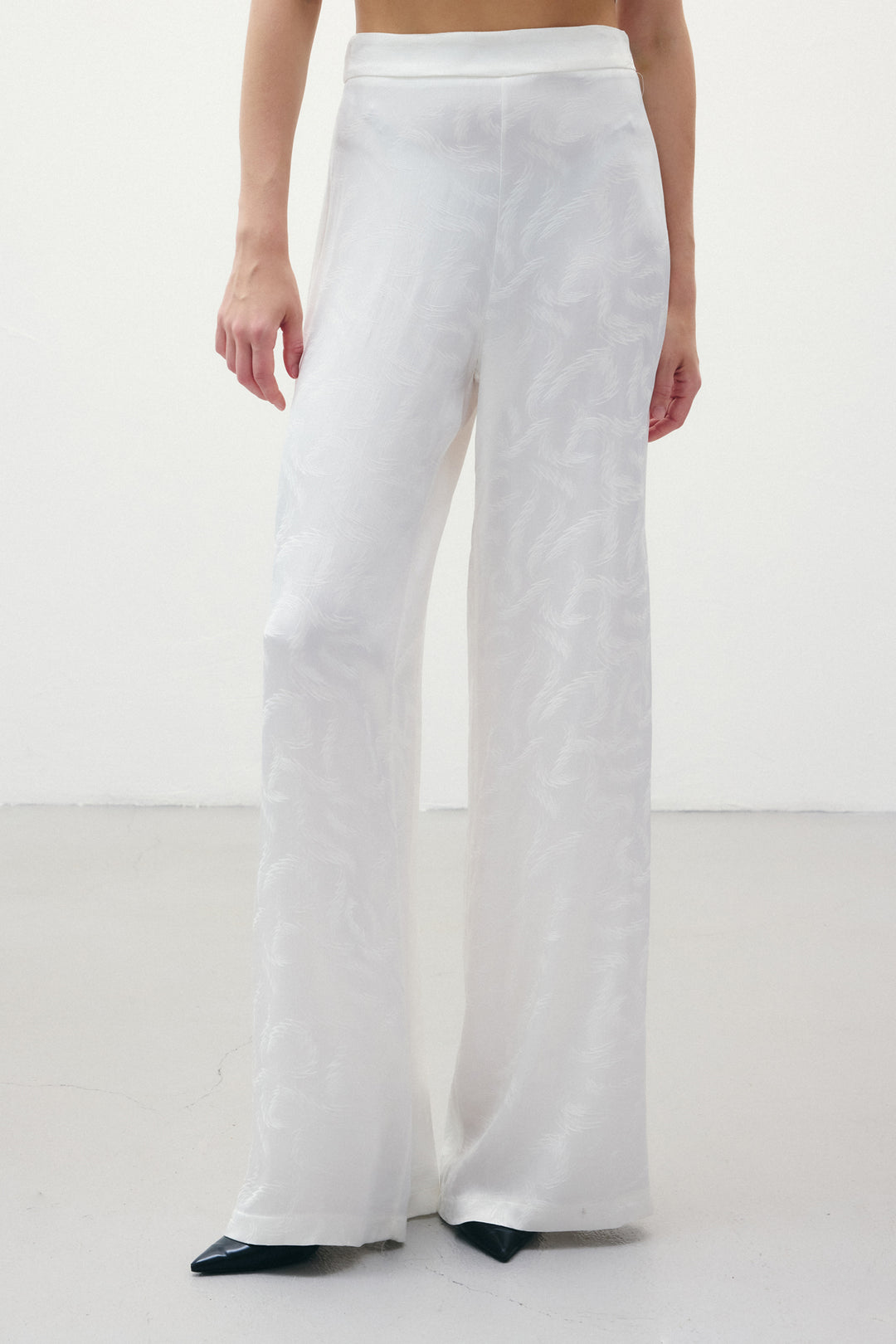 Sateen Pantalon en satin jacquard - Écru