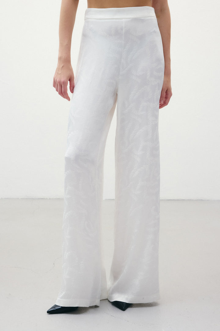 Sateen Pantalon en satin jacquard - Écru