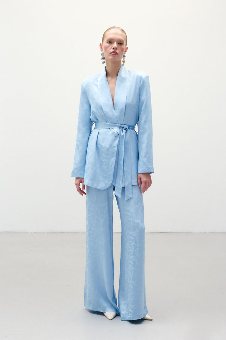 Sateen Pantalon en satin jacquard - Bleu