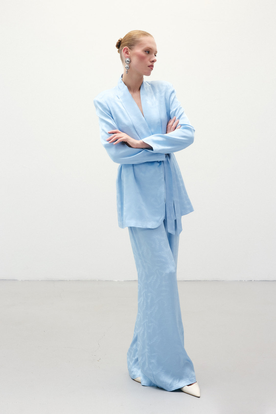 Sateen Pantalon en satin jacquard - Bleu