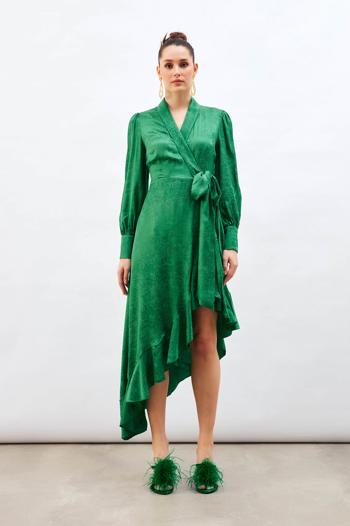Sateen Robe asymétrique jacquard - Vert