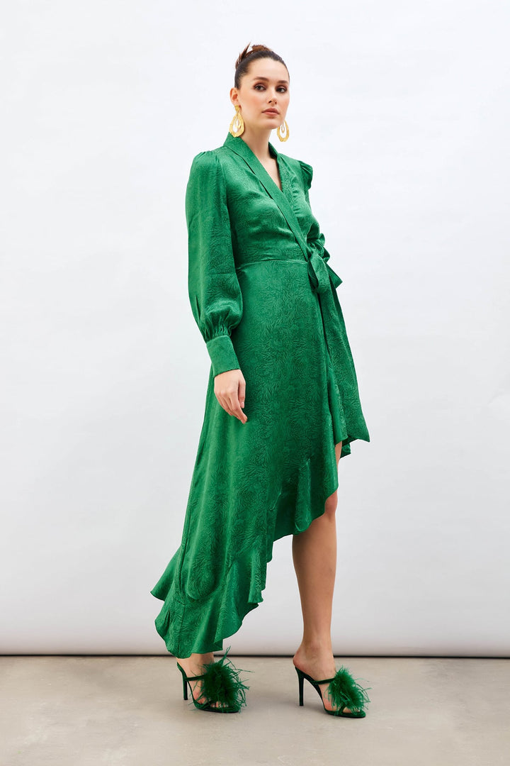 Sateen Robe asymétrique jacquard - Vert