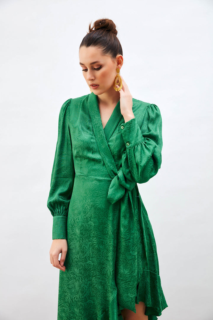 Sateen Robe asymétrique jacquard - Vert