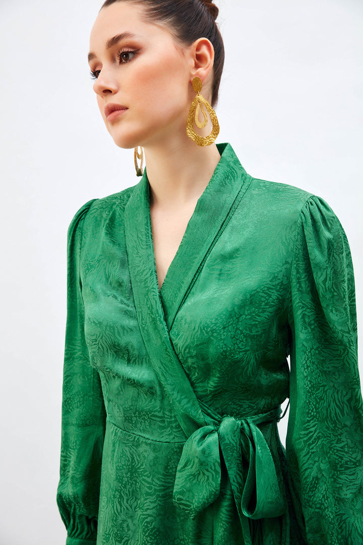 Sateen Robe asymétrique jacquard - Vert