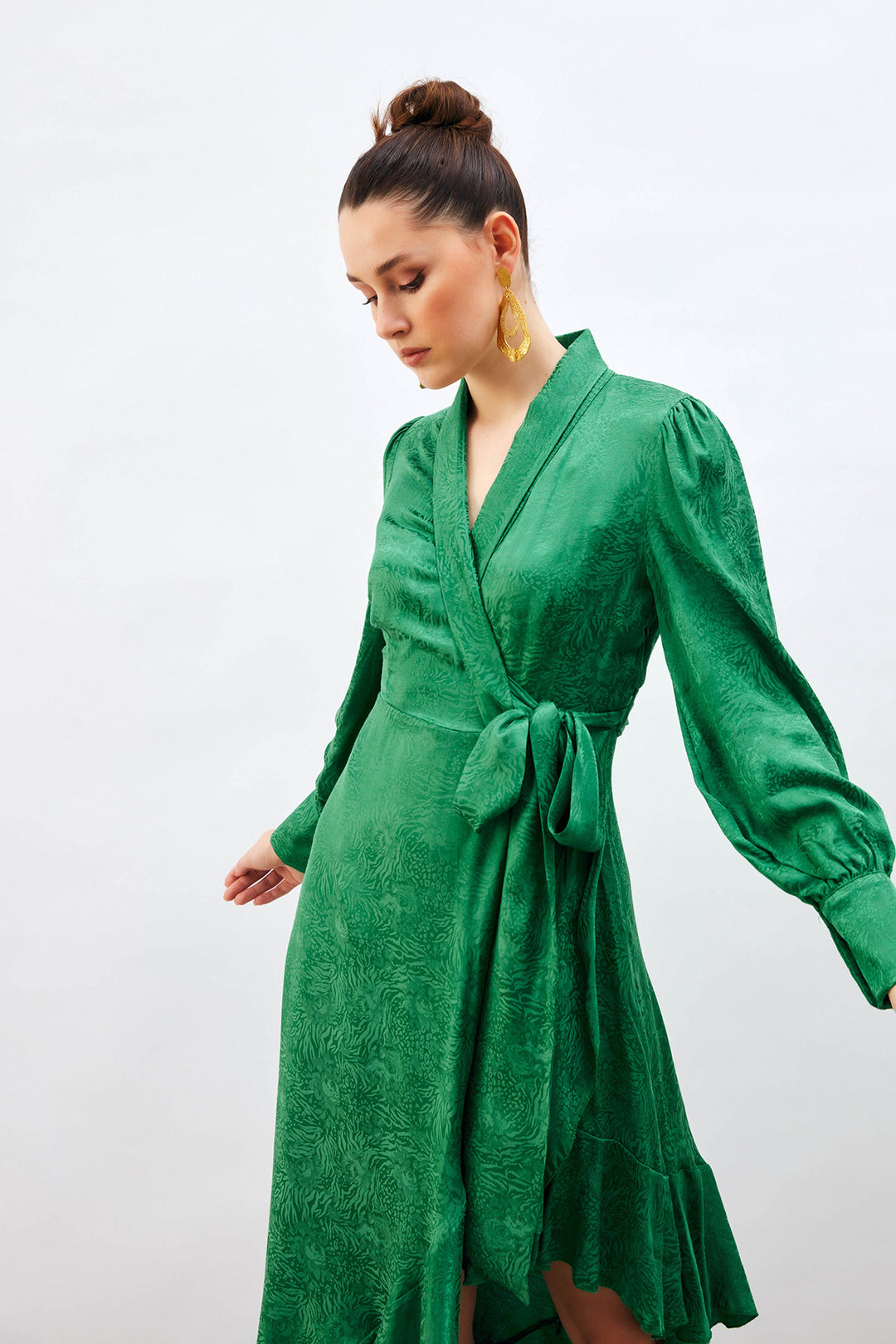 Sateen Robe asymétrique jacquard - Vert