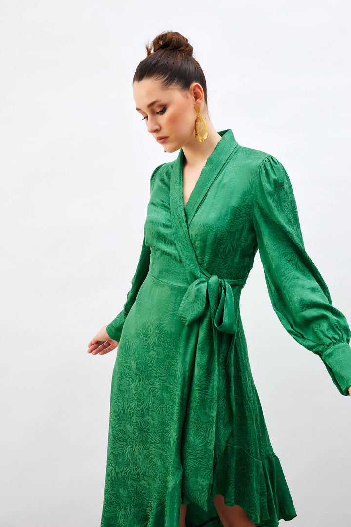 Sateen Robe asymétrique jacquard - Vert