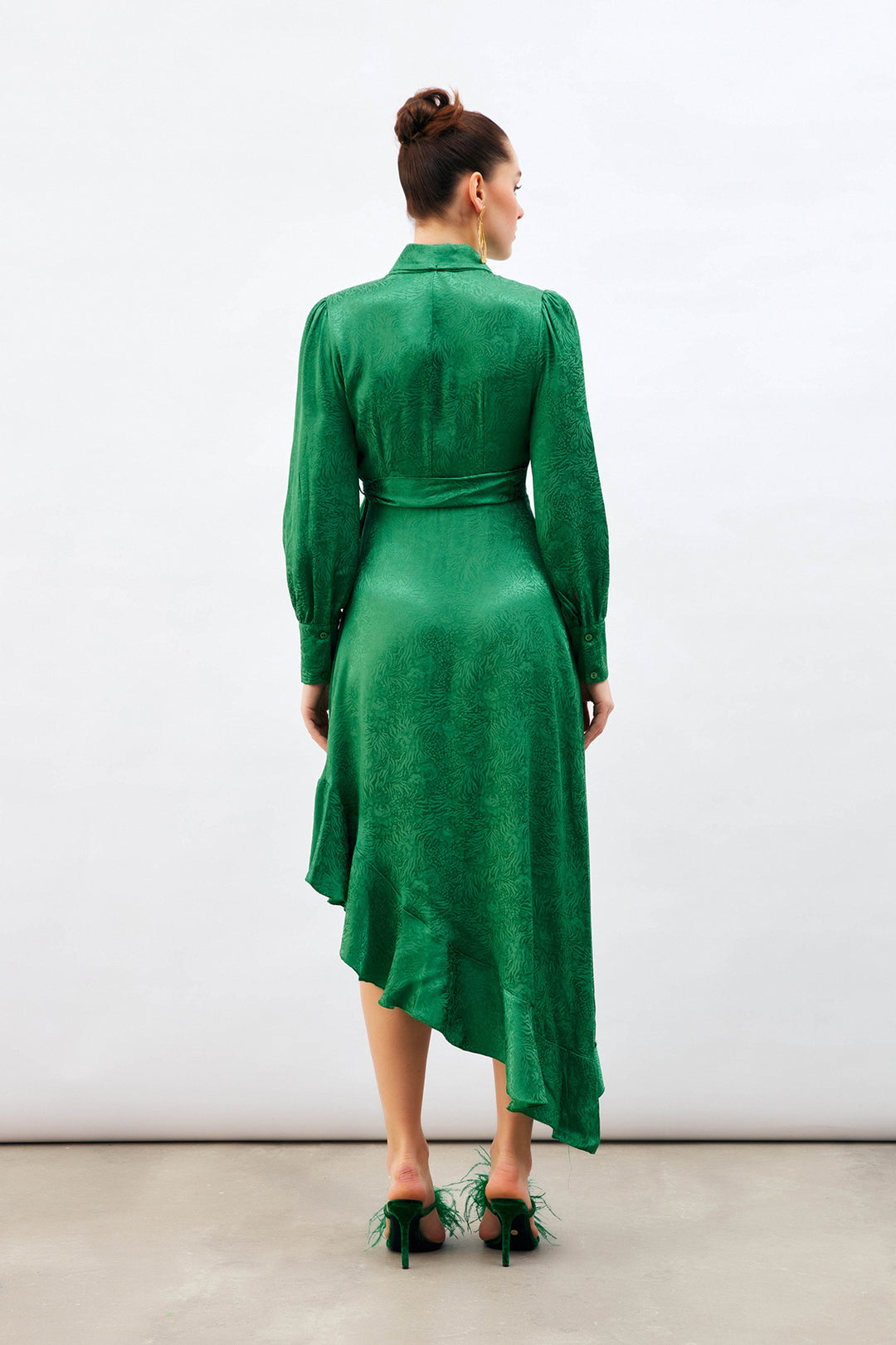 Sateen Robe asymétrique jacquard - Vert