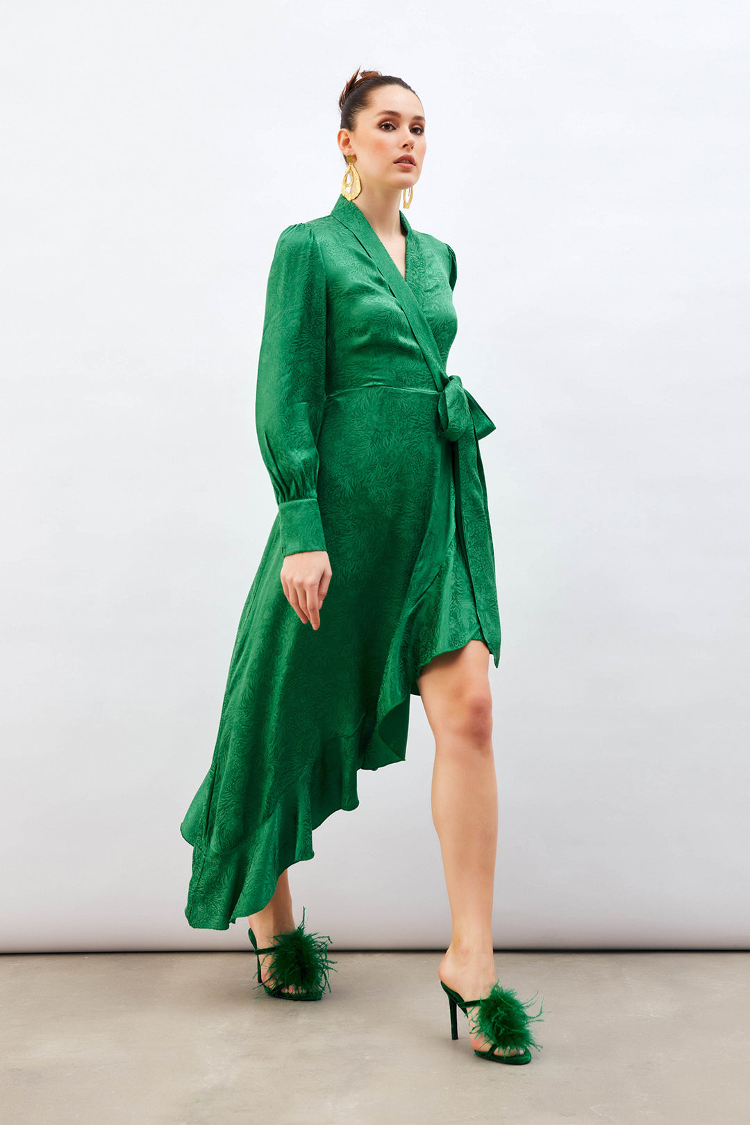 Sateen Robe asymétrique jacquard - Vert
