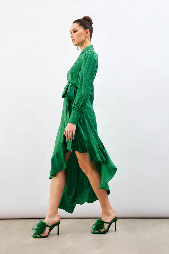 Sateen Robe asymétrique jacquard - Vert