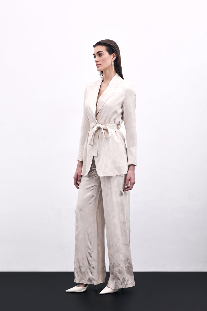 Sateen Pantalon Large Jacquard - Beige