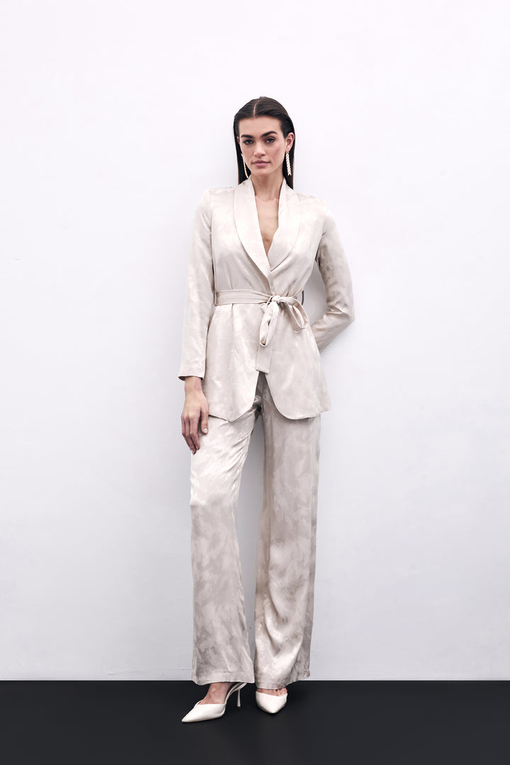 Sateen Pantalon Large Jacquard - Beige