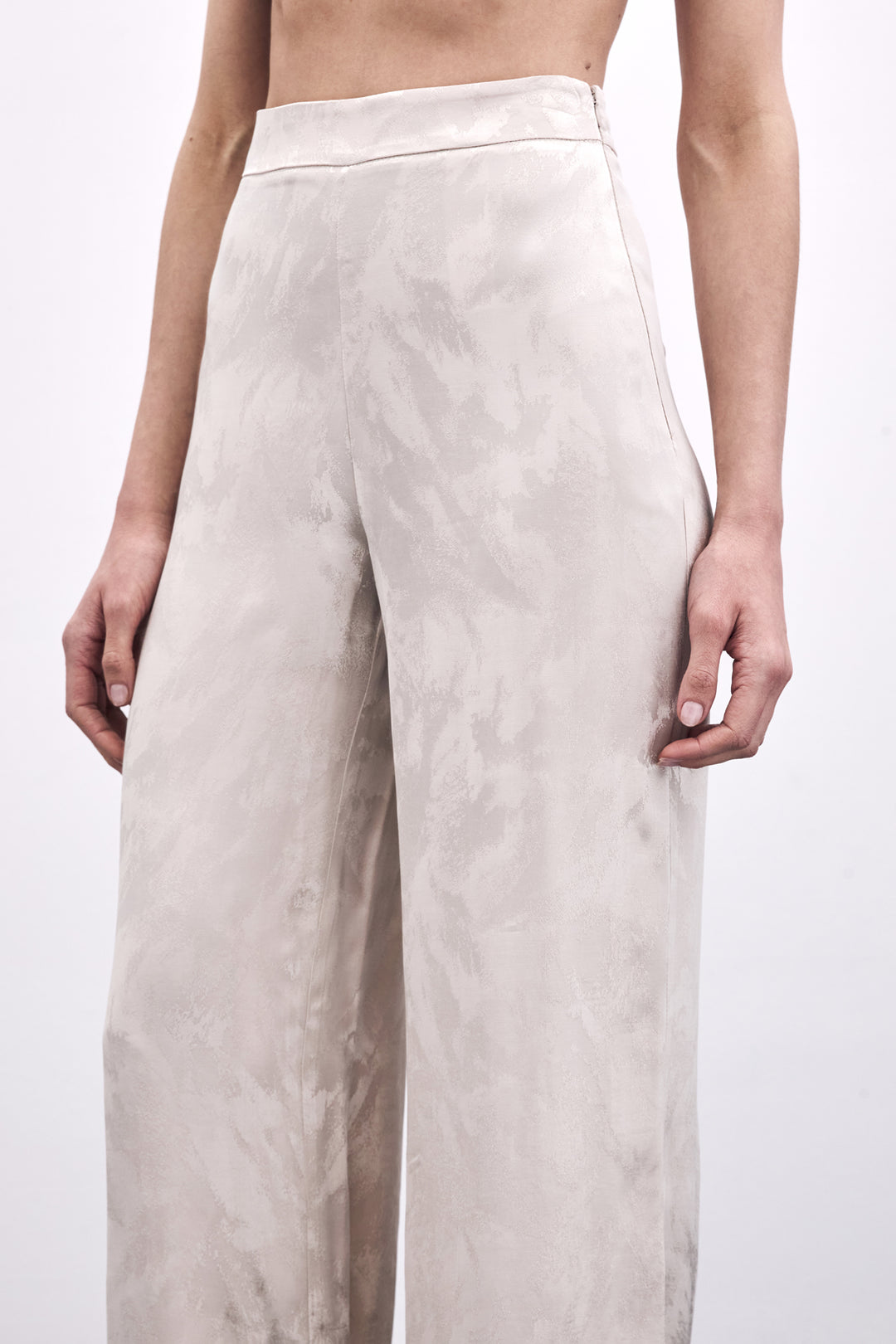 Sateen Pantalon Large Jacquard - Beige