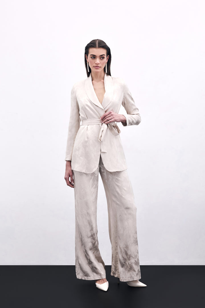 Sateen Pantalon Large Jacquard - Beige