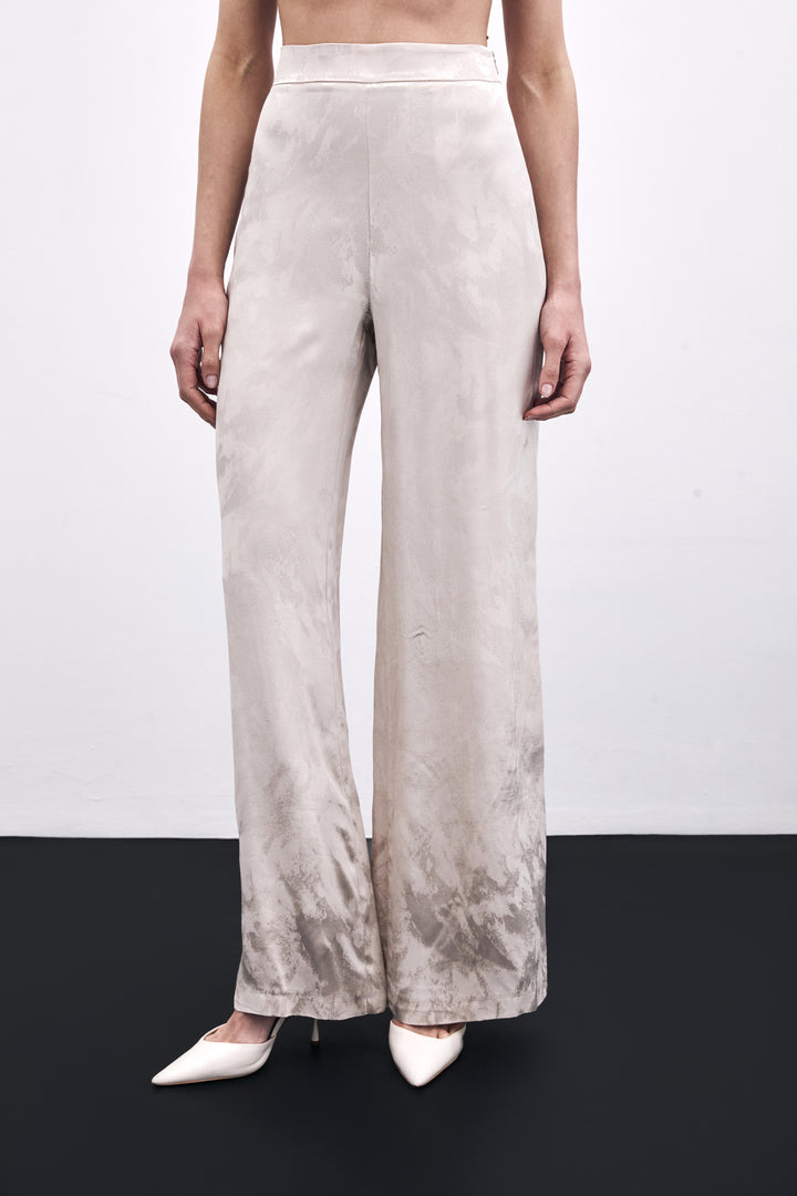 Sateen Pantalon Large Jacquard - Beige