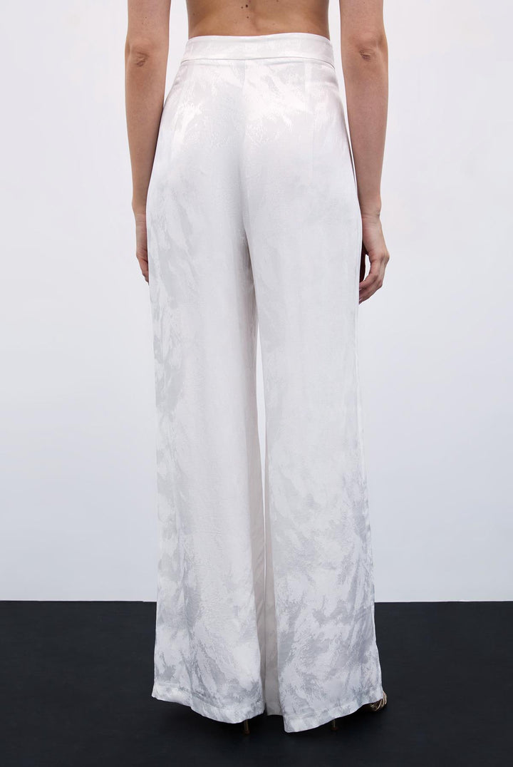 Sateen Pantalon Large Jacquard - Écru
