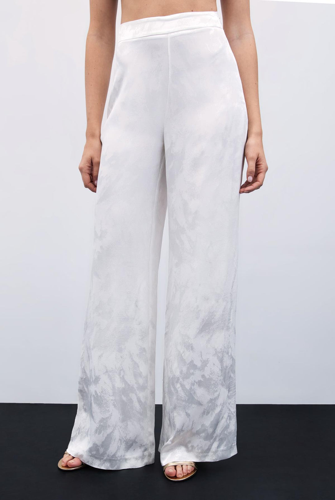 Sateen Pantalon Large Jacquard - Écru