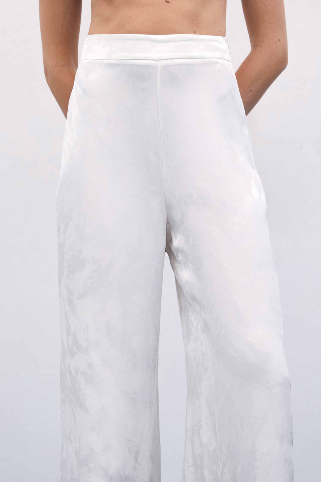 Sateen Pantalon Large Jacquard - Écru