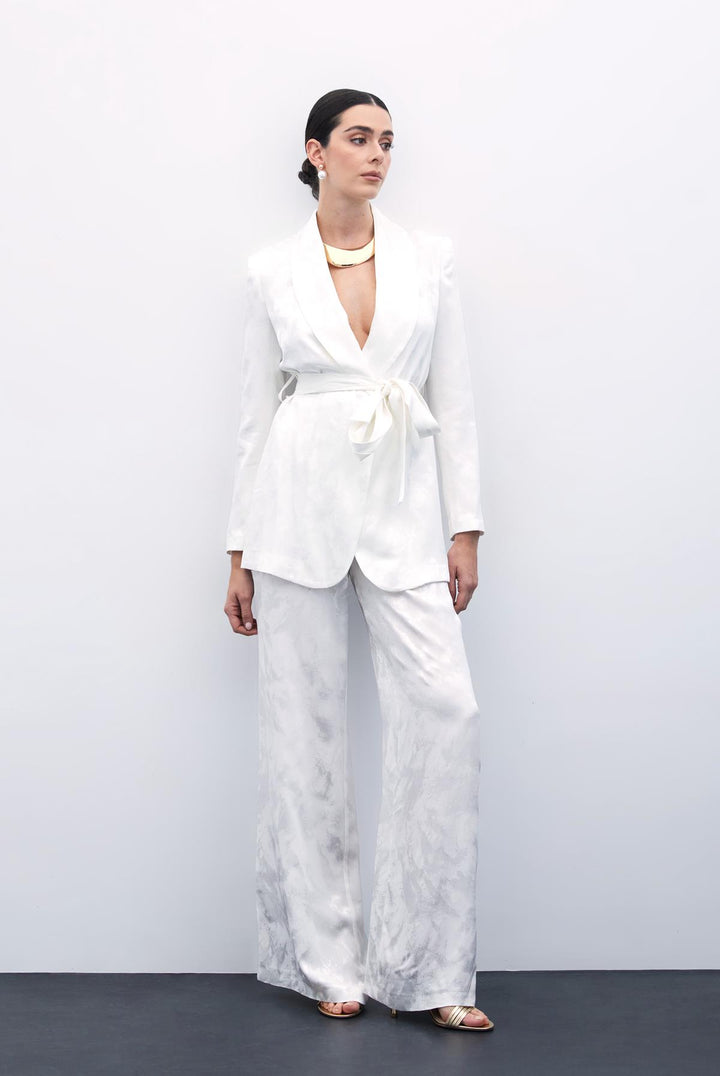 Sateen Pantalon Large Jacquard - Écru