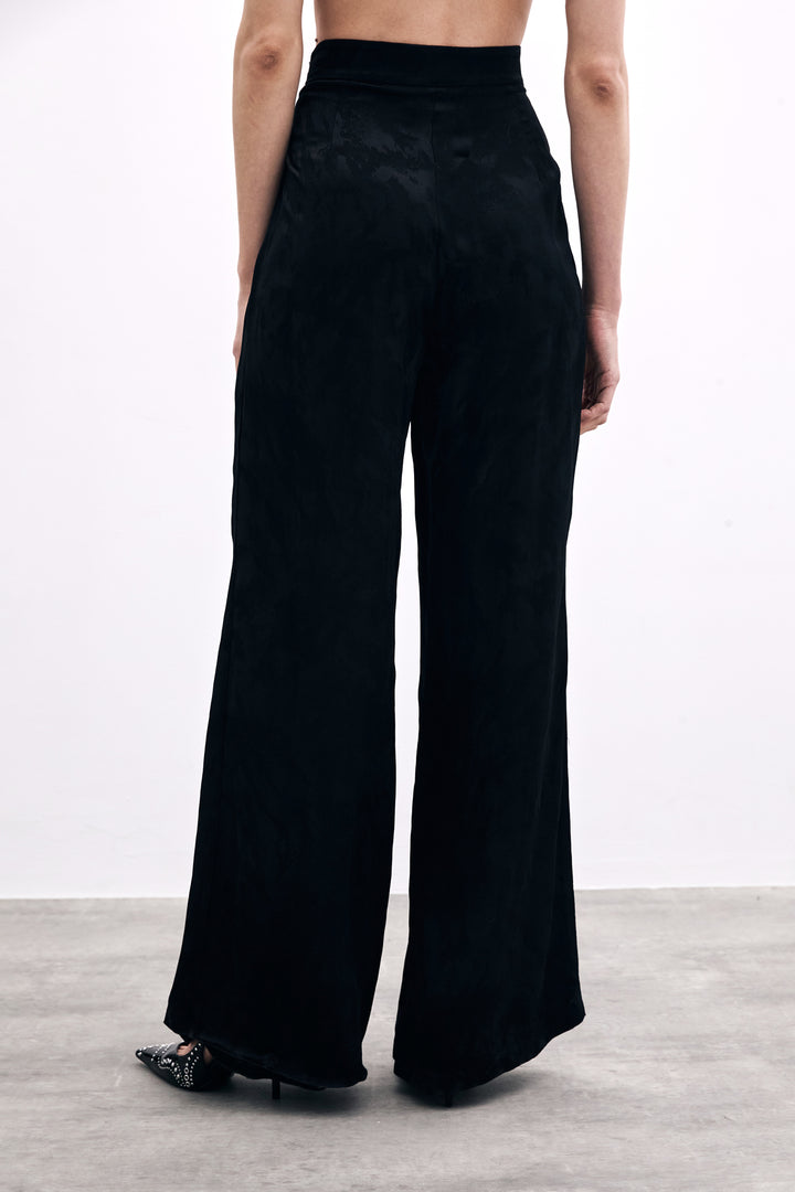 Sateen Pantalon Large Jacquard - Noir