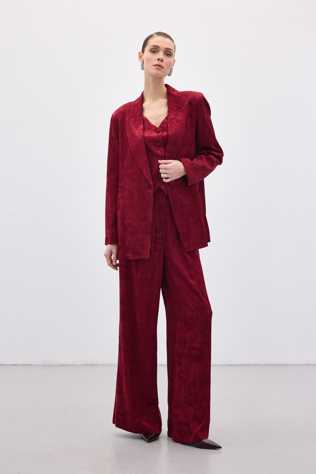 Sateen Pantalon large jacquard - Bordeaux