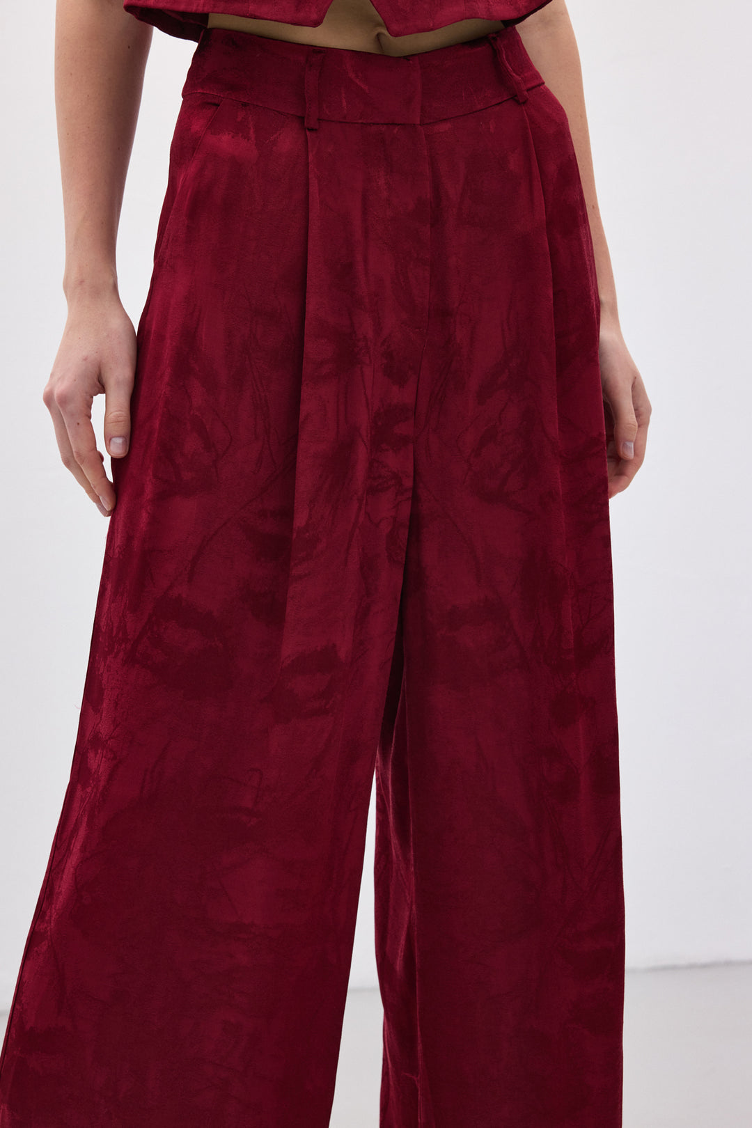 Sateen Pantalon large jacquard - Bordeaux