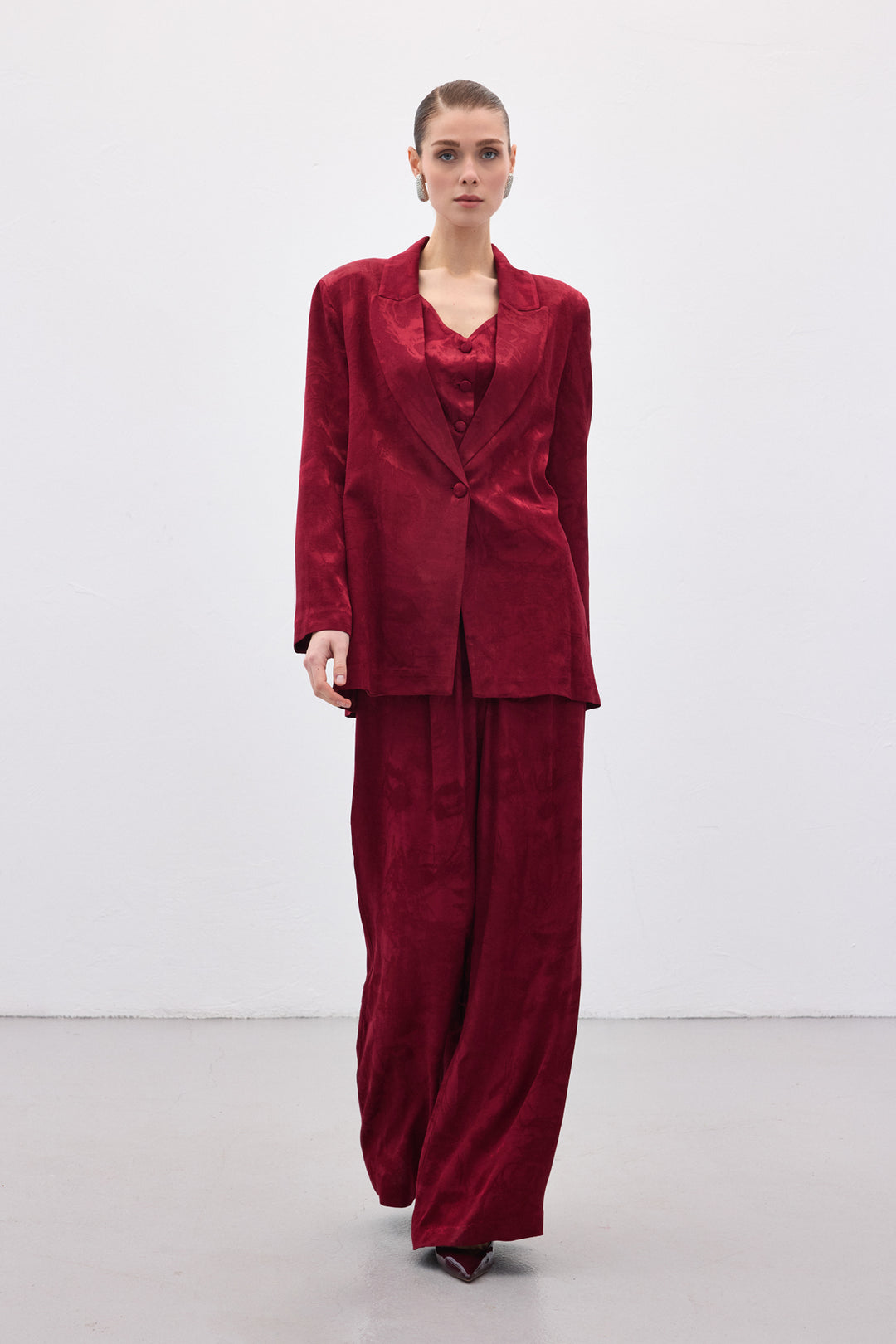 Sateen Pantalon large jacquard - Bordeaux