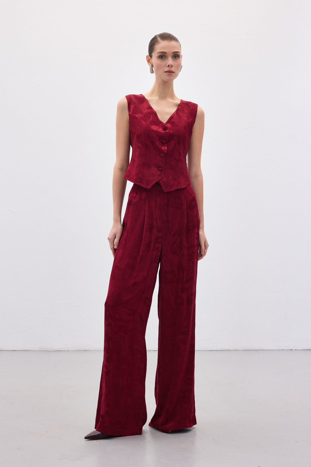 Sateen Pantalon large jacquard - Bordeaux