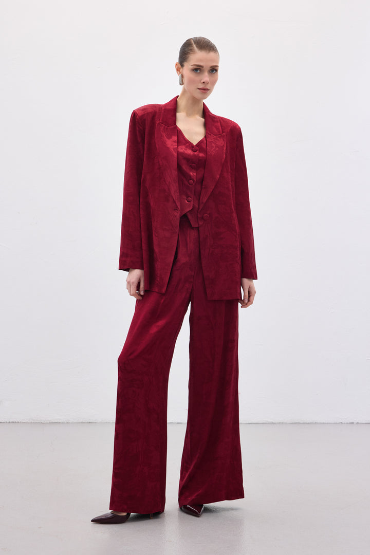 Sateen Pantalon large jacquard - Bordeaux