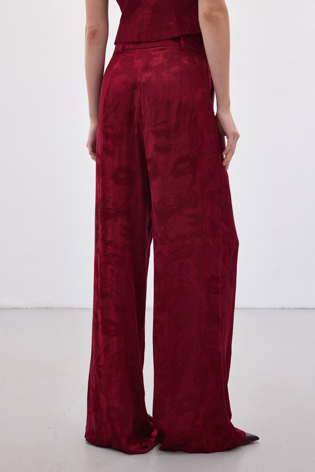 Sateen Pantalon large jacquard - Bordeaux