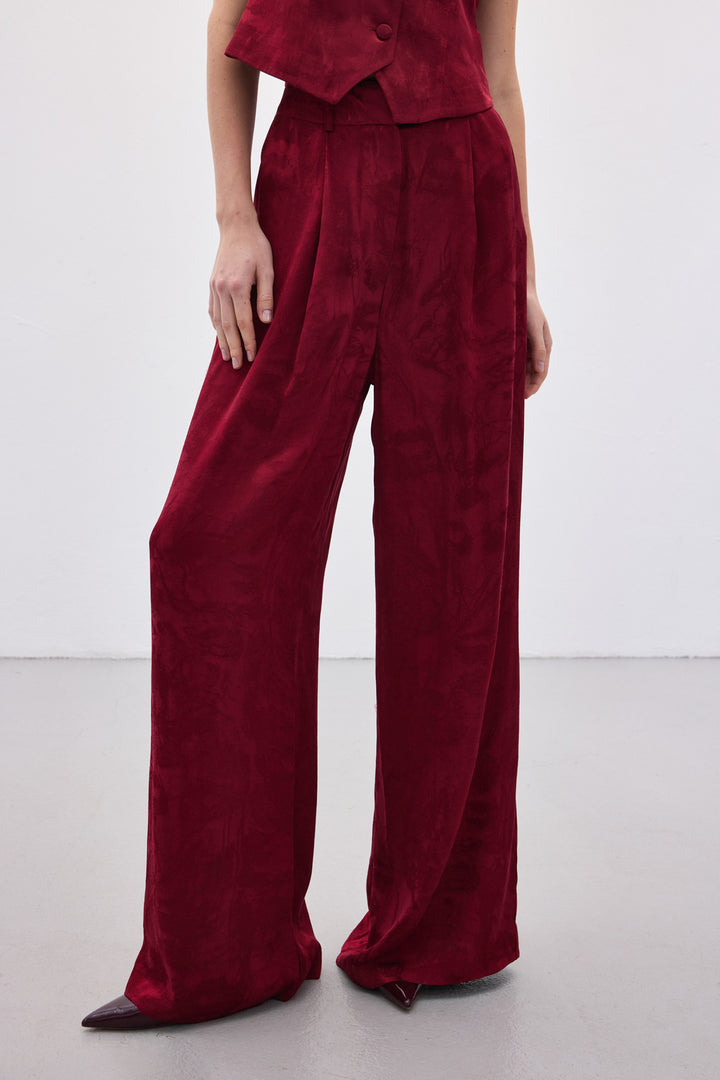 Sateen Pantalon large jacquard - Bordeaux