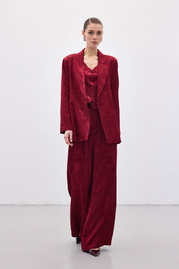 Sateen Pantalon large jacquard - Bordeaux