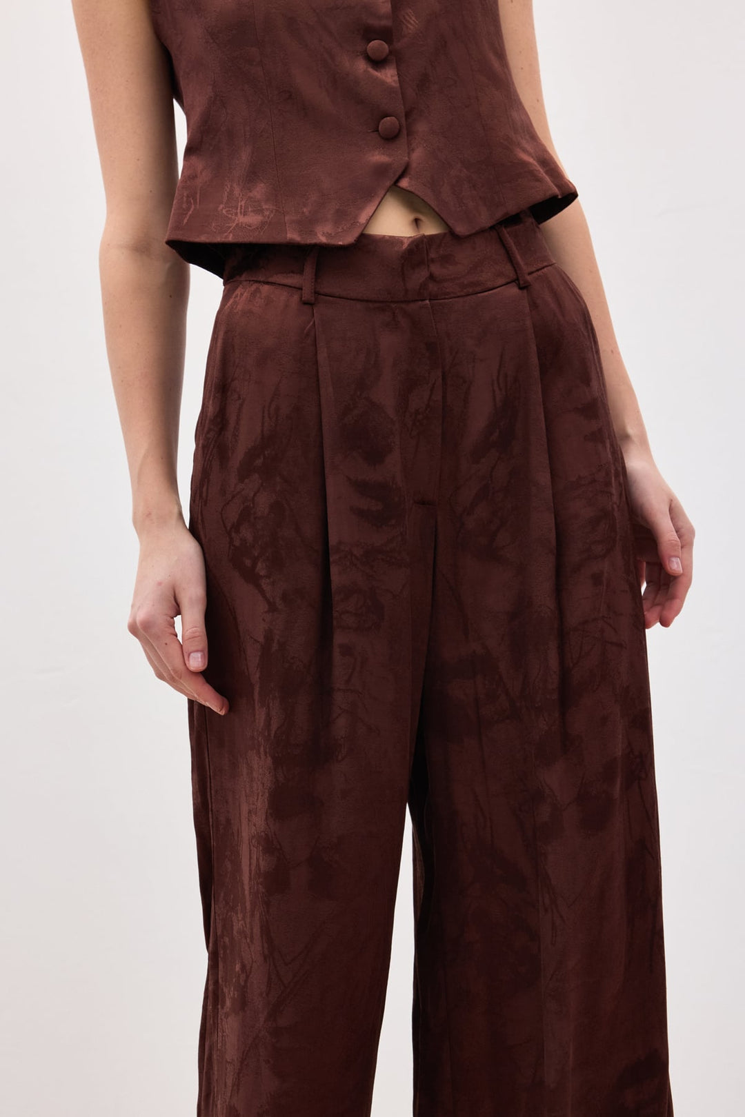 Sateen Pantalon large jacquard - Marron